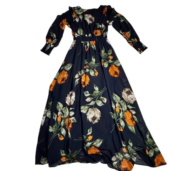 Baltic Born Olivia Midnight Navy Floral Maxi Dress Women's Medium Boho Cottage - Picture 3 of 16
